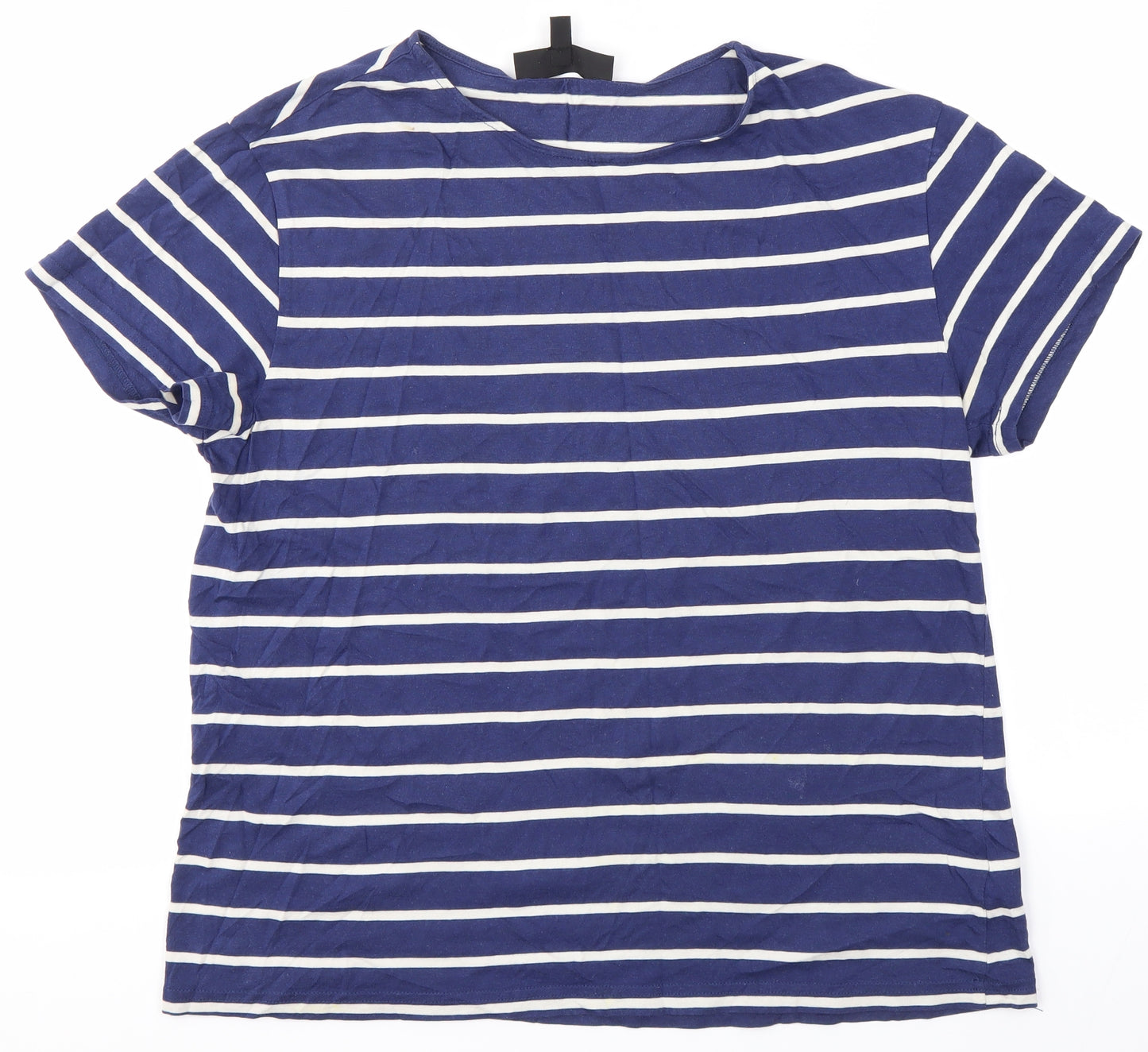 Topshop Womens Blue Striped Cotton Basic T-Shirt Size 12 Round Neck