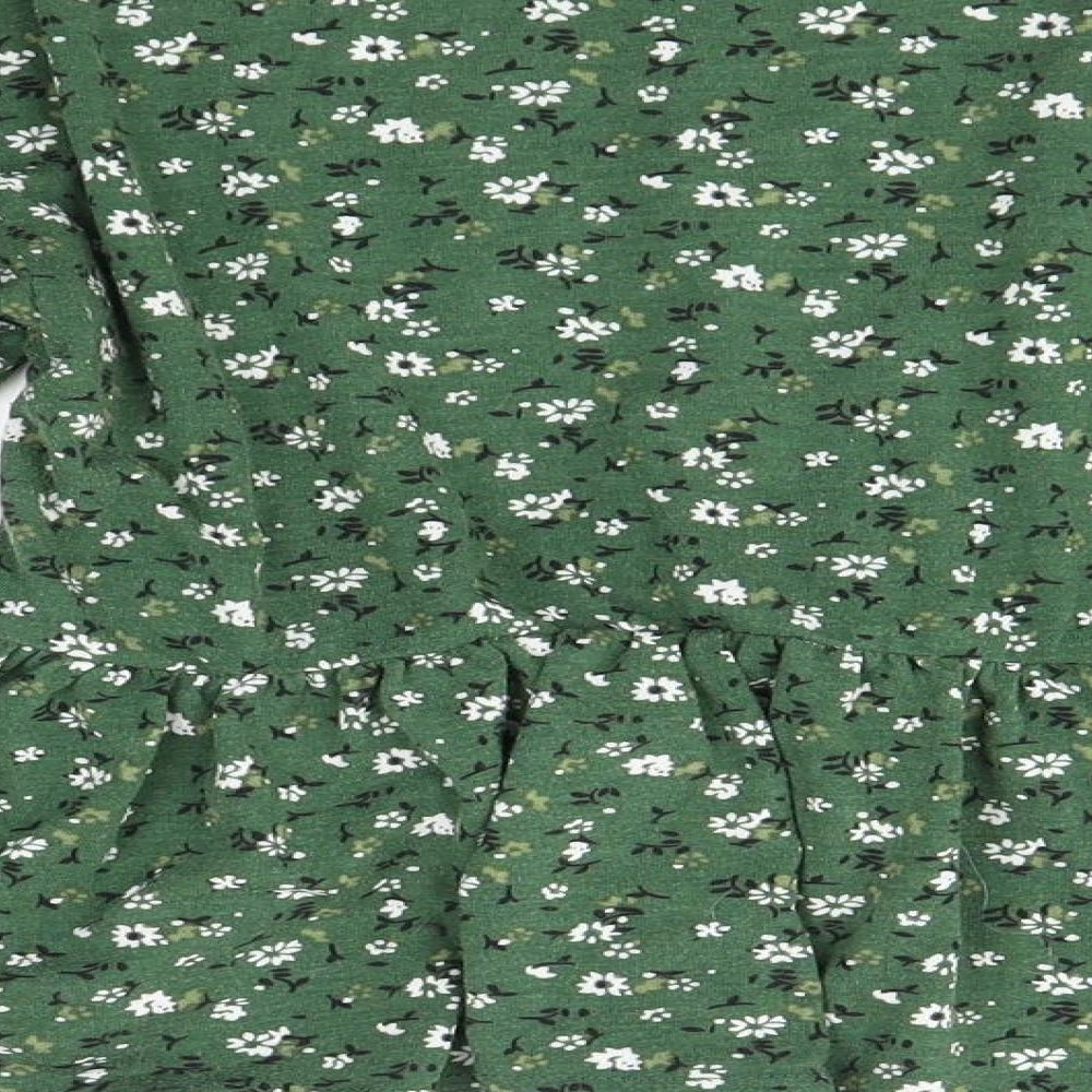 Wednesday's Girl Womens Green Floral Polyester Basic Blouse Size XS Round Neck