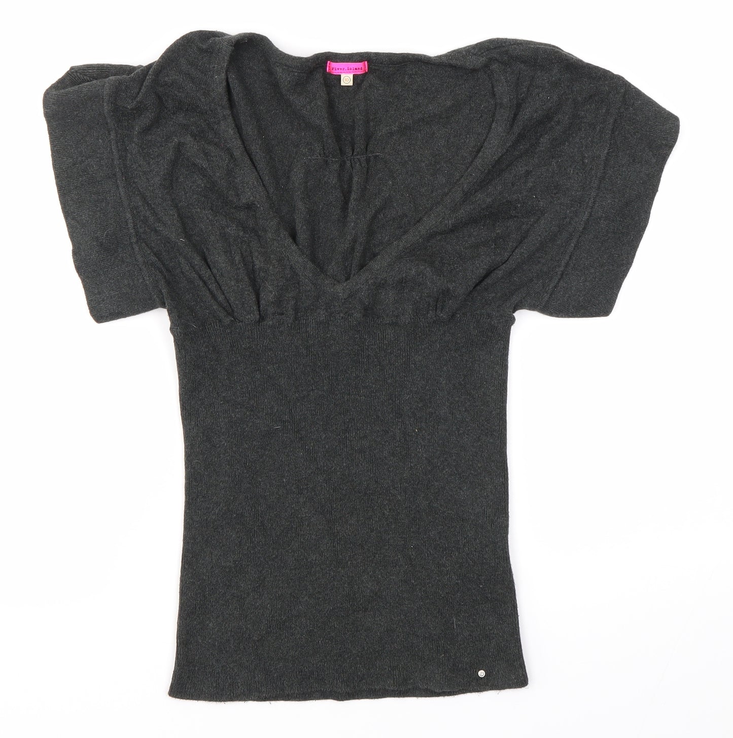 River Island Womens Grey  Cotton Basic Blouse Size 10 V-Neck