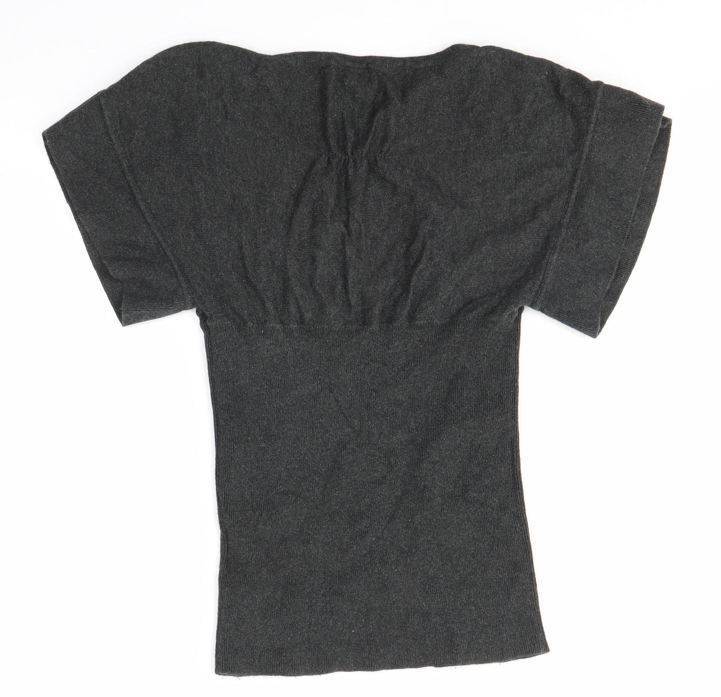 River Island Womens Grey  Cotton Basic Blouse Size 10 V-Neck
