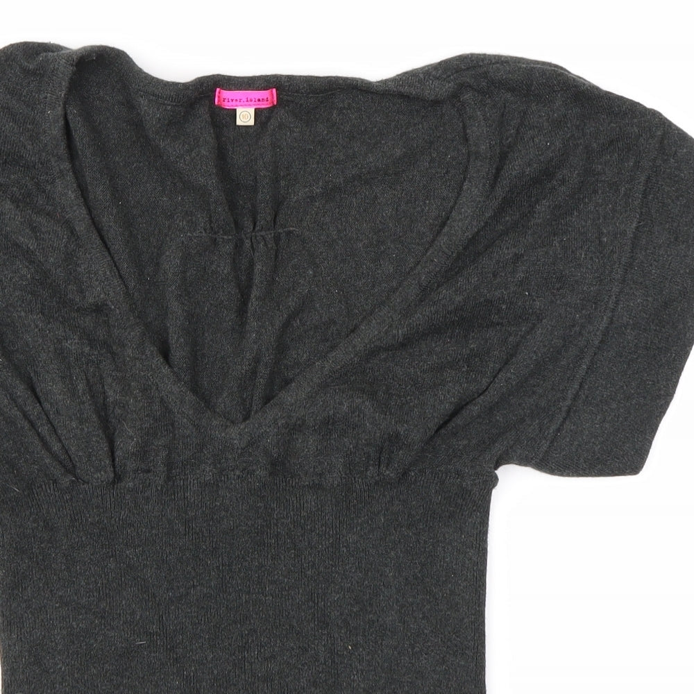 River Island Womens Grey  Cotton Basic Blouse Size 10 V-Neck