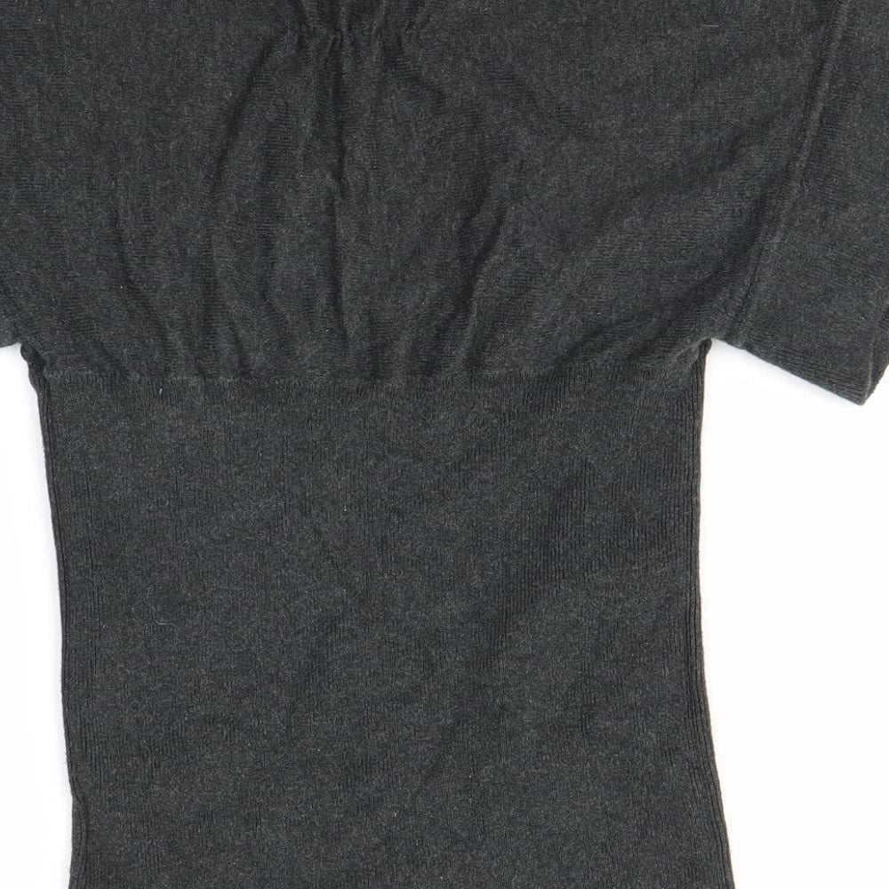 River Island Womens Grey  Cotton Basic Blouse Size 10 V-Neck