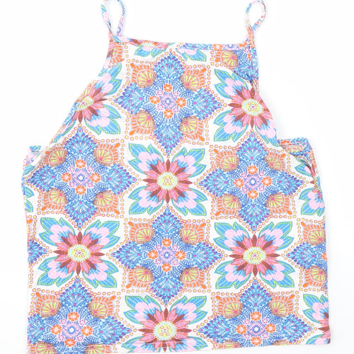 New Look Womens Multicoloured Floral Cotton Camisole Blouse Size 10 Square Neck