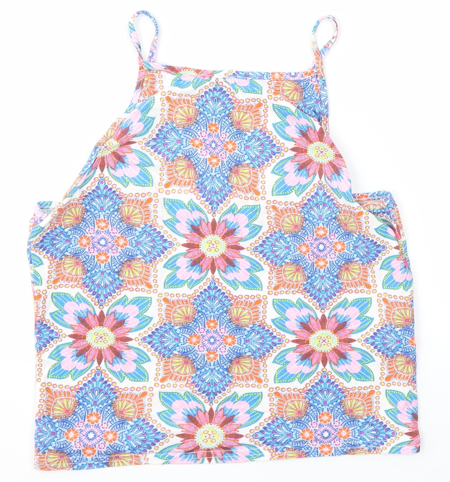New Look Womens Multicoloured Floral Cotton Camisole Blouse Size 10 Square Neck