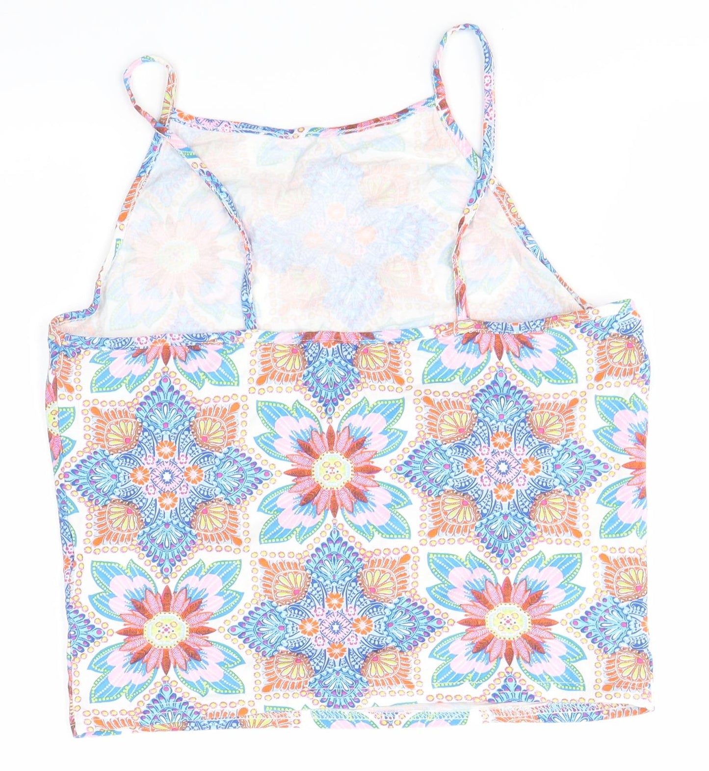 New Look Womens Multicoloured Floral Cotton Camisole Blouse Size 10 Square Neck
