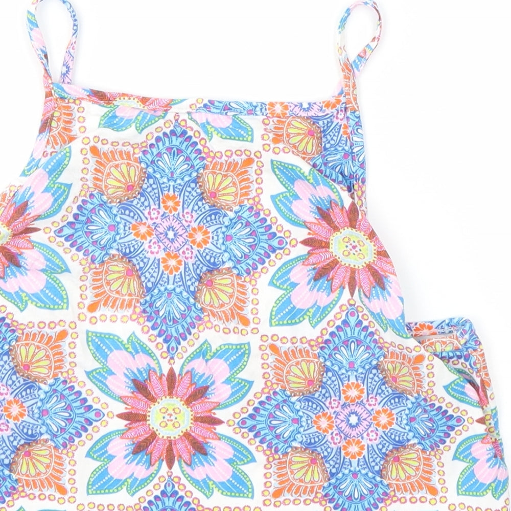 New Look Womens Multicoloured Floral Cotton Camisole Blouse Size 10 Square Neck