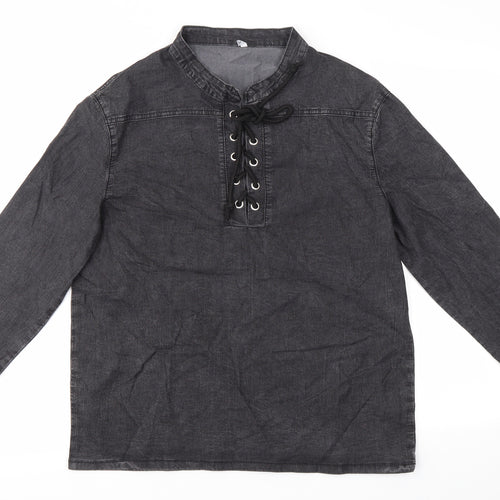 Preworn Mens Grey  Polyester  Button-Up Size S Round Neck