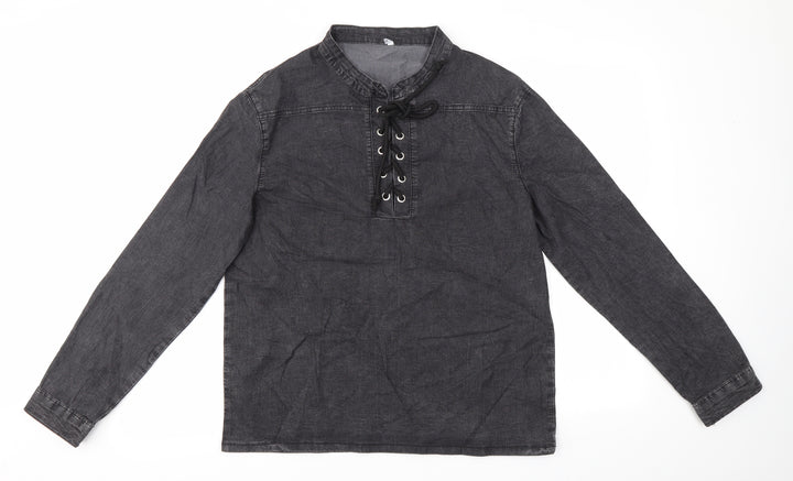 Preworn Mens Grey  Polyester  Button-Up Size S Round Neck