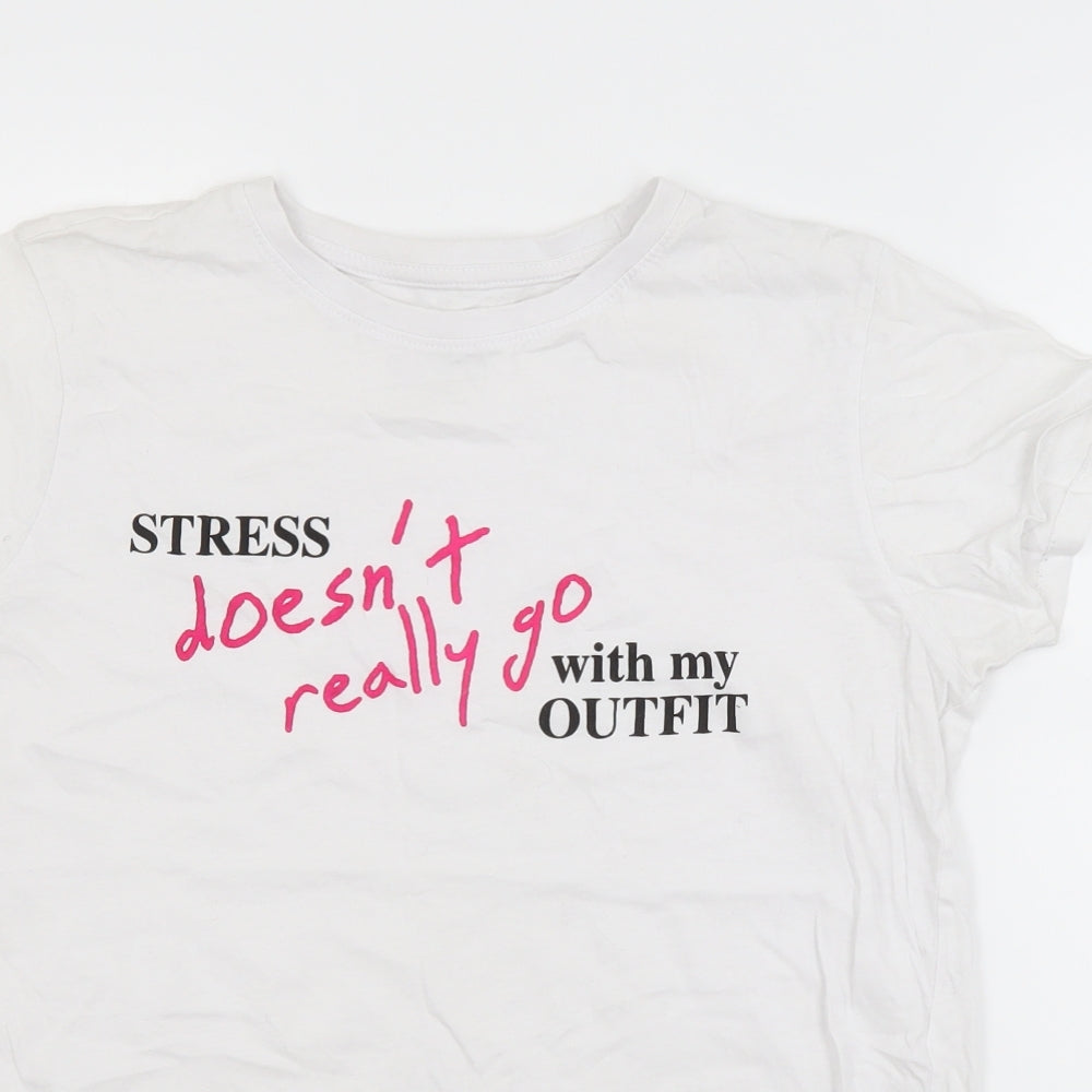 Primark Womens White  Cotton Basic T-Shirt Size 12 Crew Neck