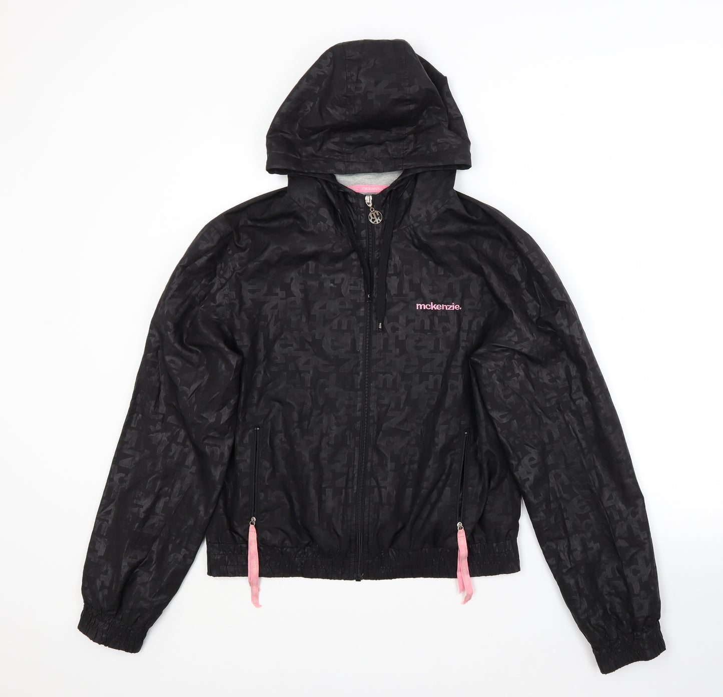 McKenzie Womens Black Geometric Polyester Full Zip Hoodie Size 14