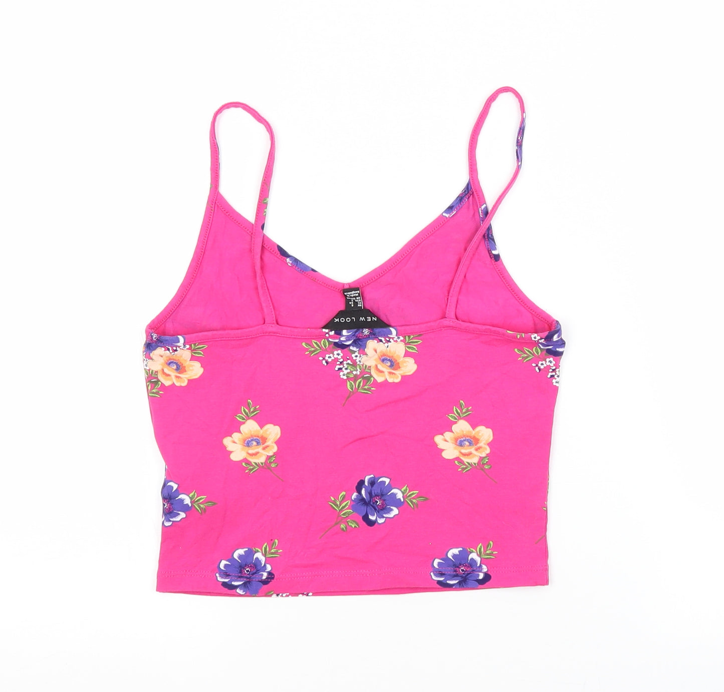 New Look Womens Pink Floral Cotton Basic Tank Size 6 V-Neck