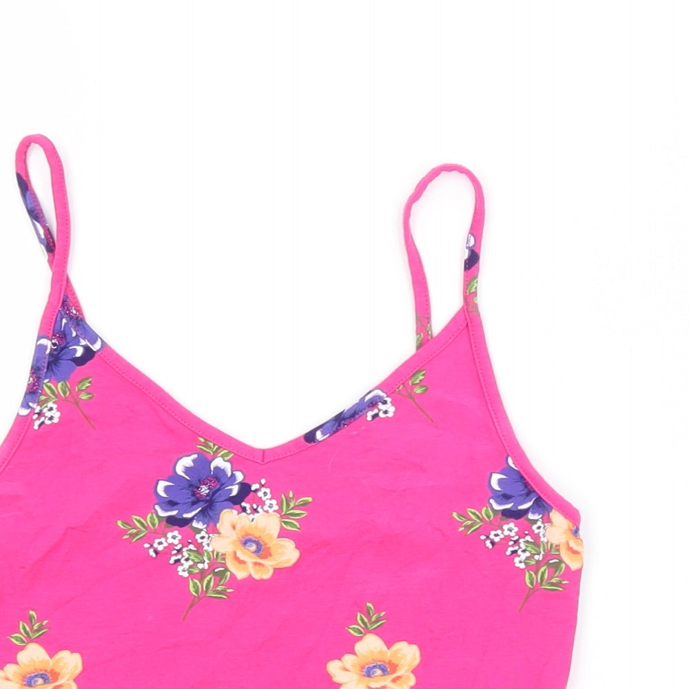 New Look Womens Pink Floral Cotton Basic Tank Size 6 V-Neck
