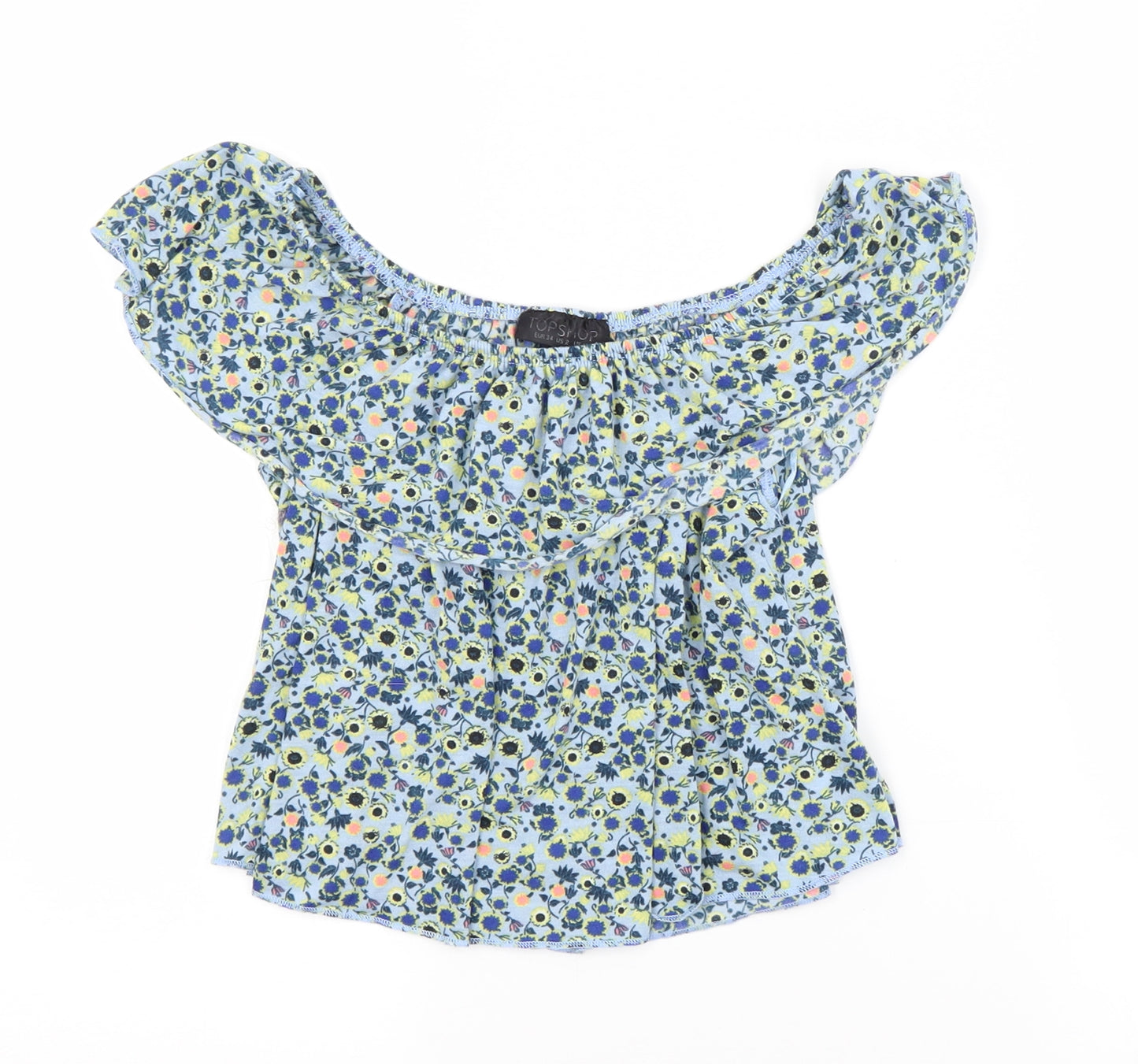 Topshop Womens Blue Floral Polyester Basic Blouse Size 6 Boat Neck