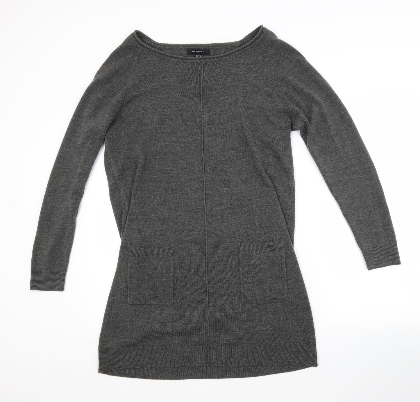Atmosphere Womens Grey Scoop Neck  Acrylic Pullover Jumper Size 14