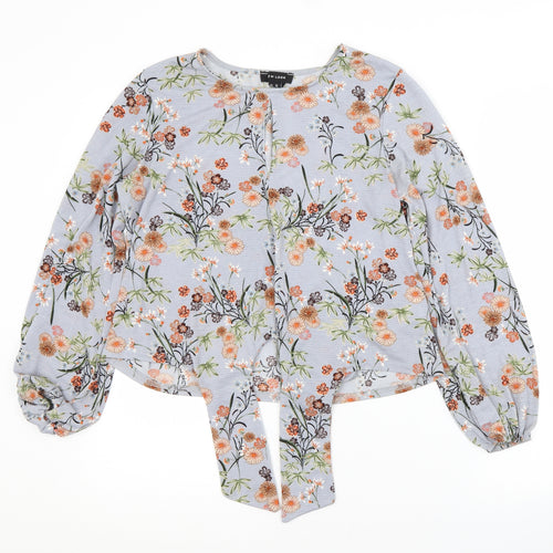 New Look Womens Grey Floral Polyester Basic Blouse Size 10 Scoop Neck