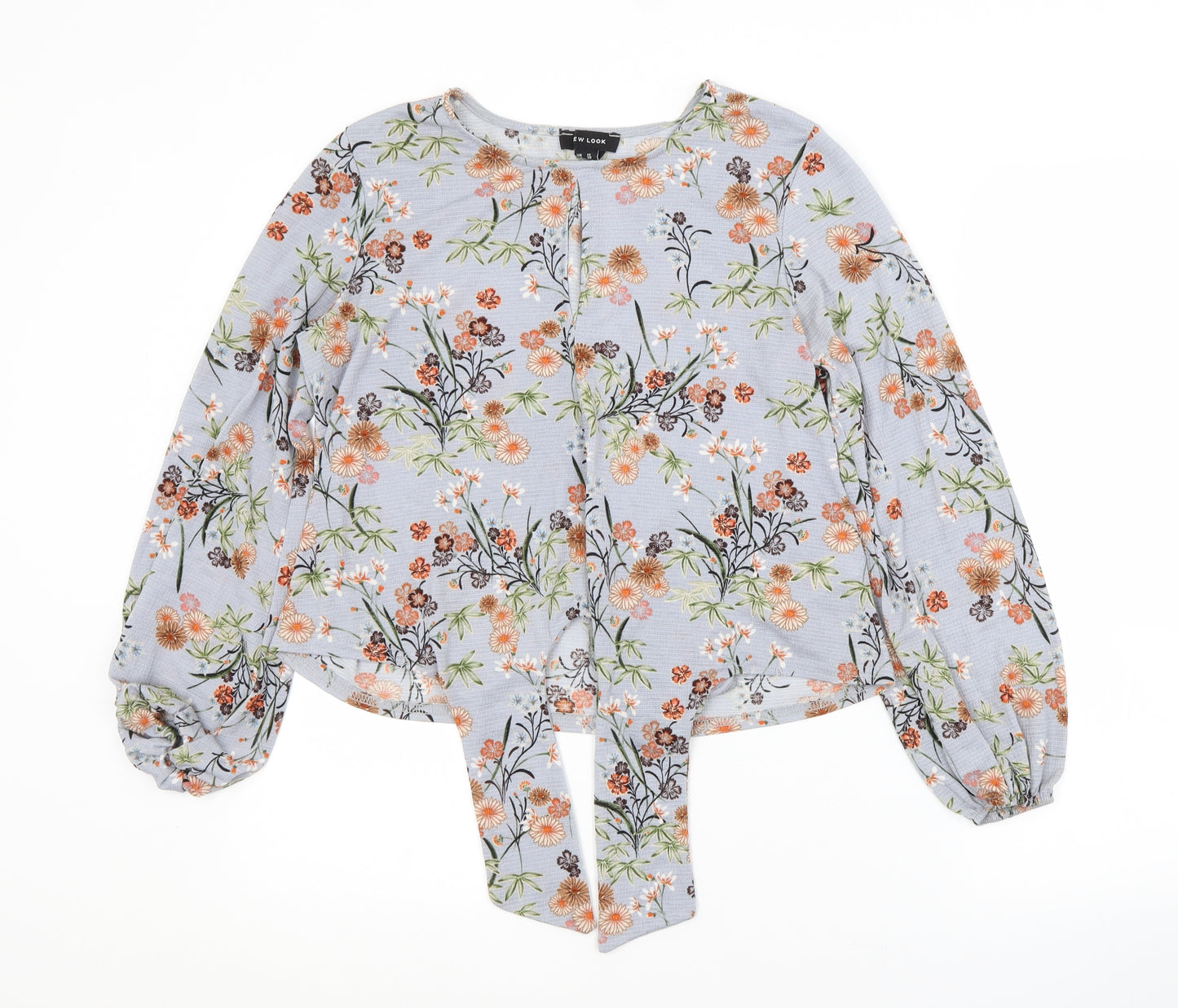 New Look Womens Grey Floral Polyester Basic Blouse Size 10 Scoop Neck