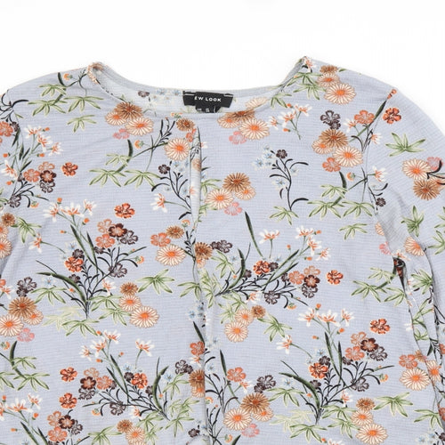 New Look Womens Grey Floral Polyester Basic Blouse Size 10 Scoop Neck