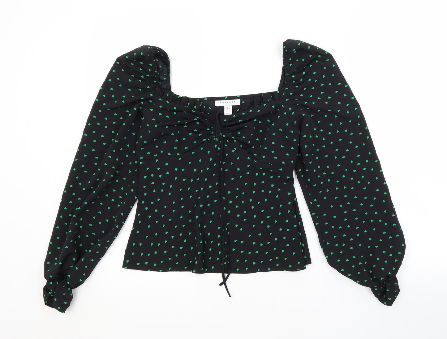 Topshop Womens Black Geometric Polyester Basic Blouse Size 6 Boat Neck