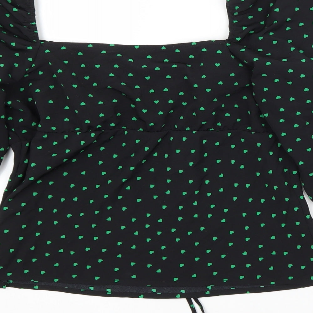 Topshop Womens Black Geometric Polyester Basic Blouse Size 6 Boat Neck