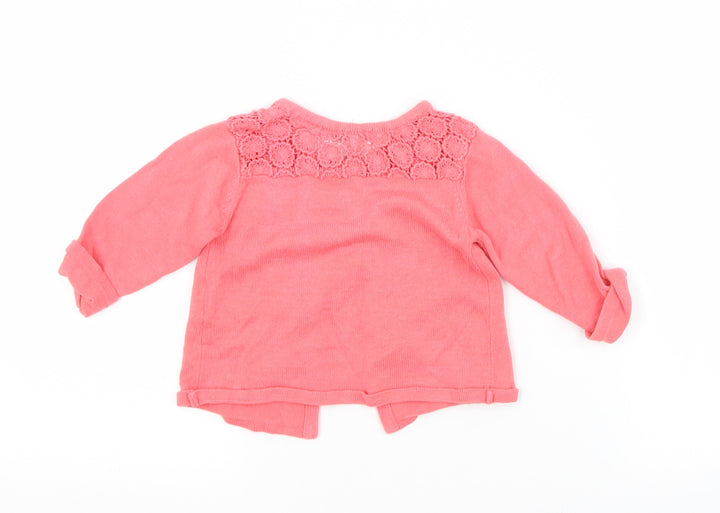 Preworn Girls Red  Cotton Cardigan Jumper Size 6-9 Months