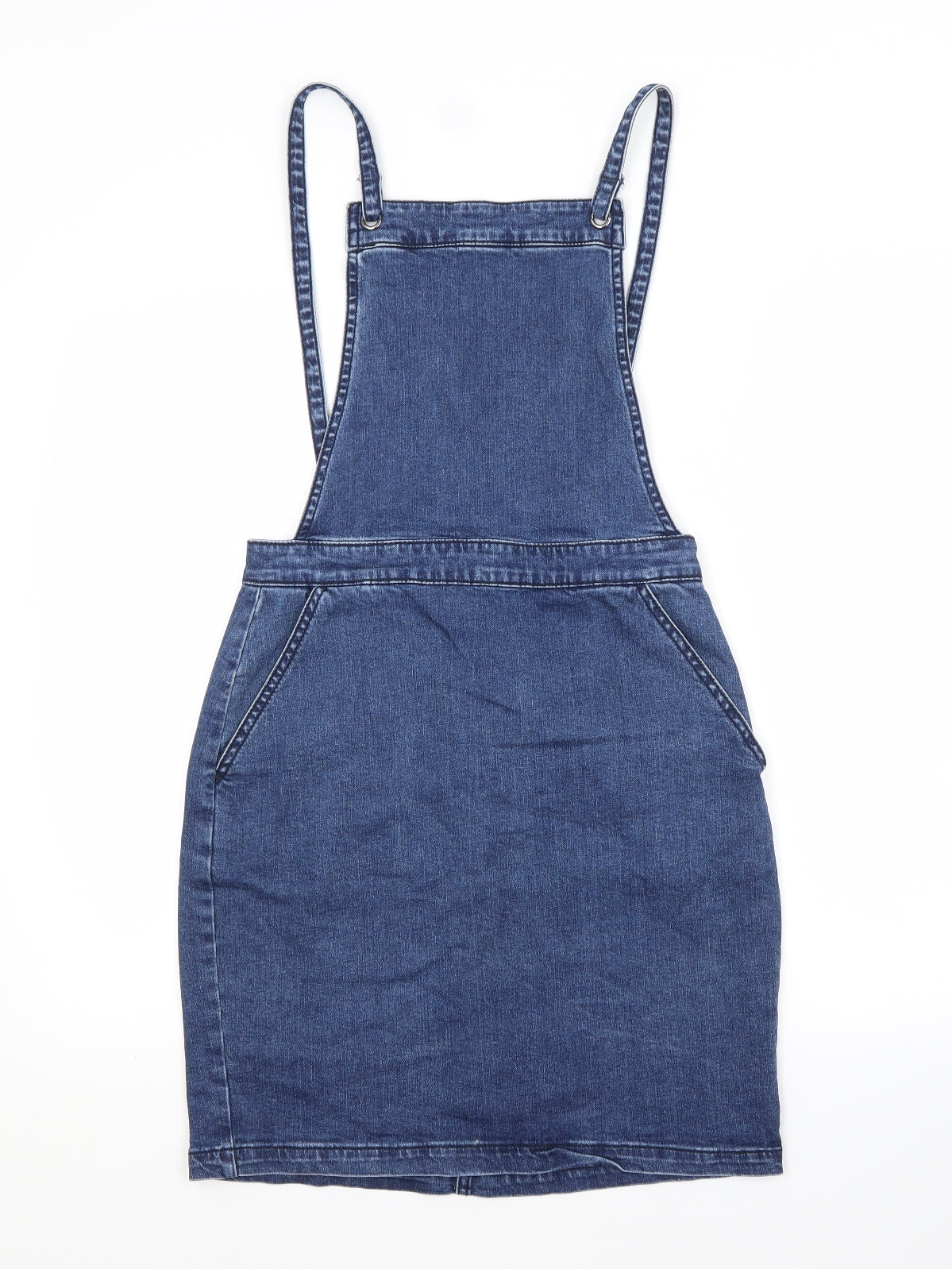 Preworn Womens Blue  Cotton Pinafore/Dungaree Dress  Size 8 Square Neck