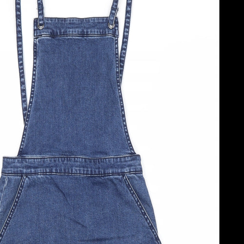 Preworn Womens Blue  Cotton Pinafore/Dungaree Dress  Size 8 Square Neck