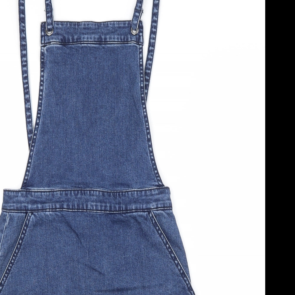 Preworn Womens Blue  Cotton Pinafore/Dungaree Dress  Size 8 Square Neck