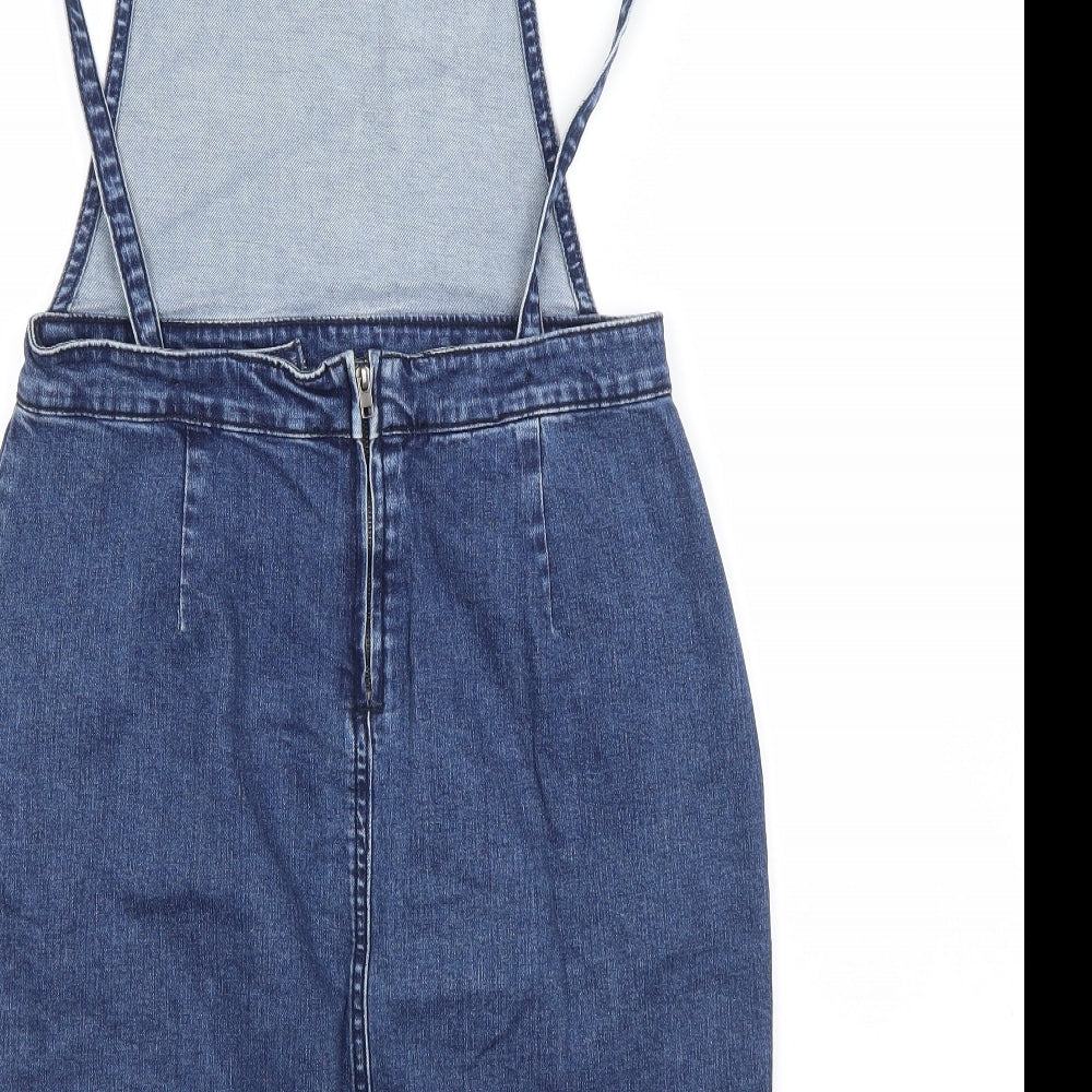 Preworn Womens Blue  Cotton Pinafore/Dungaree Dress  Size 8 Square Neck
