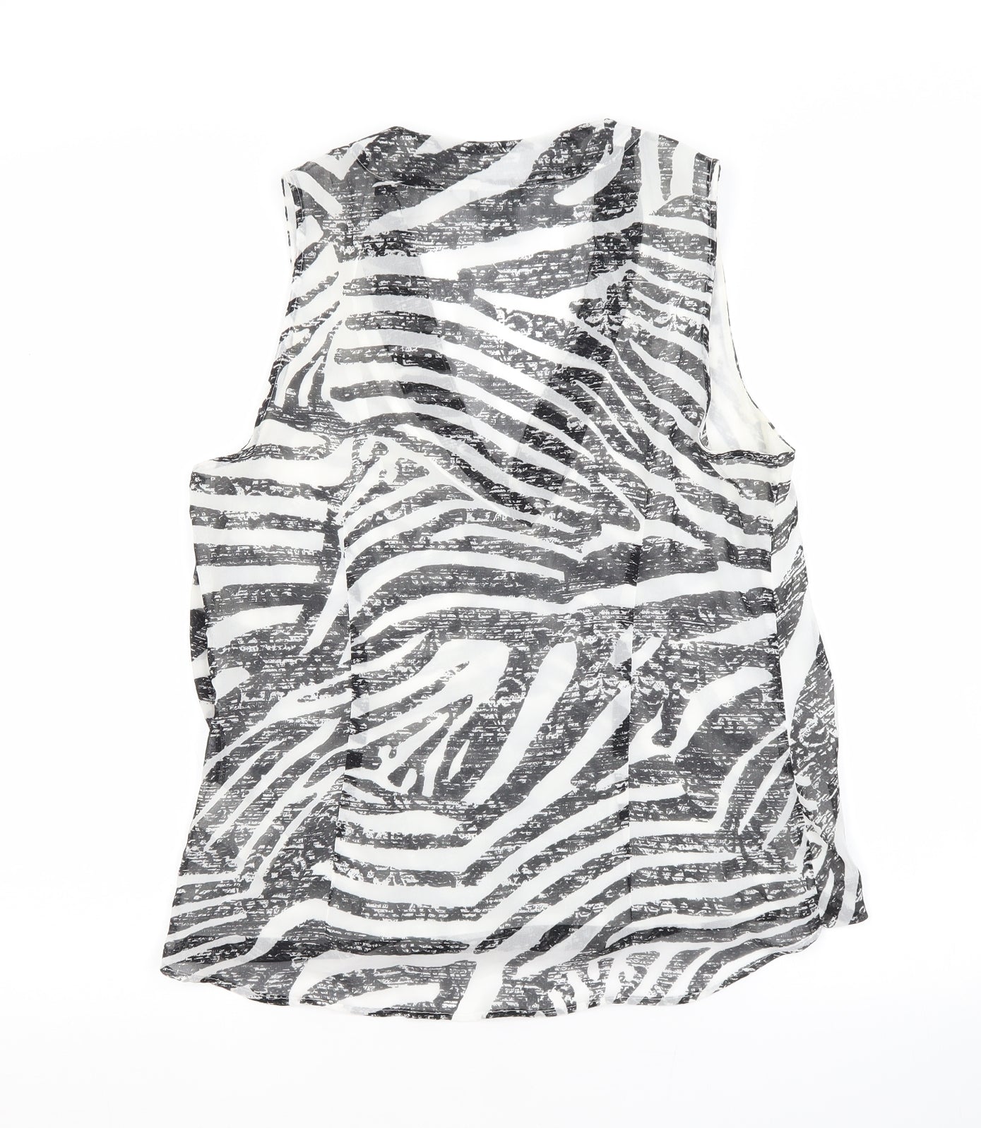 H&M Womens White Animal Print Polyester Tunic Button-Up Size 8 V-Neck