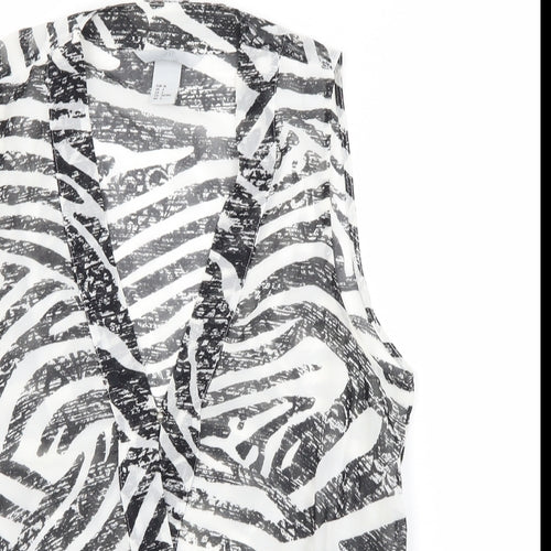 H&M Womens White Animal Print Polyester Tunic Button-Up Size 8 V-Neck