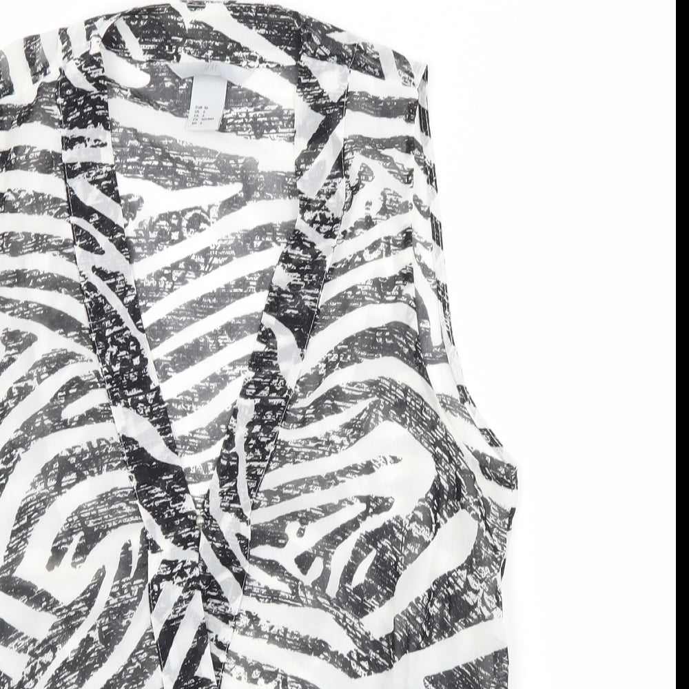H&M Womens White Animal Print Polyester Tunic Button-Up Size 8 V-Neck