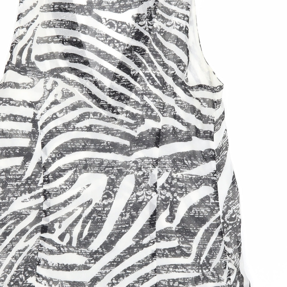 H&M Womens White Animal Print Polyester Tunic Button-Up Size 8 V-Neck