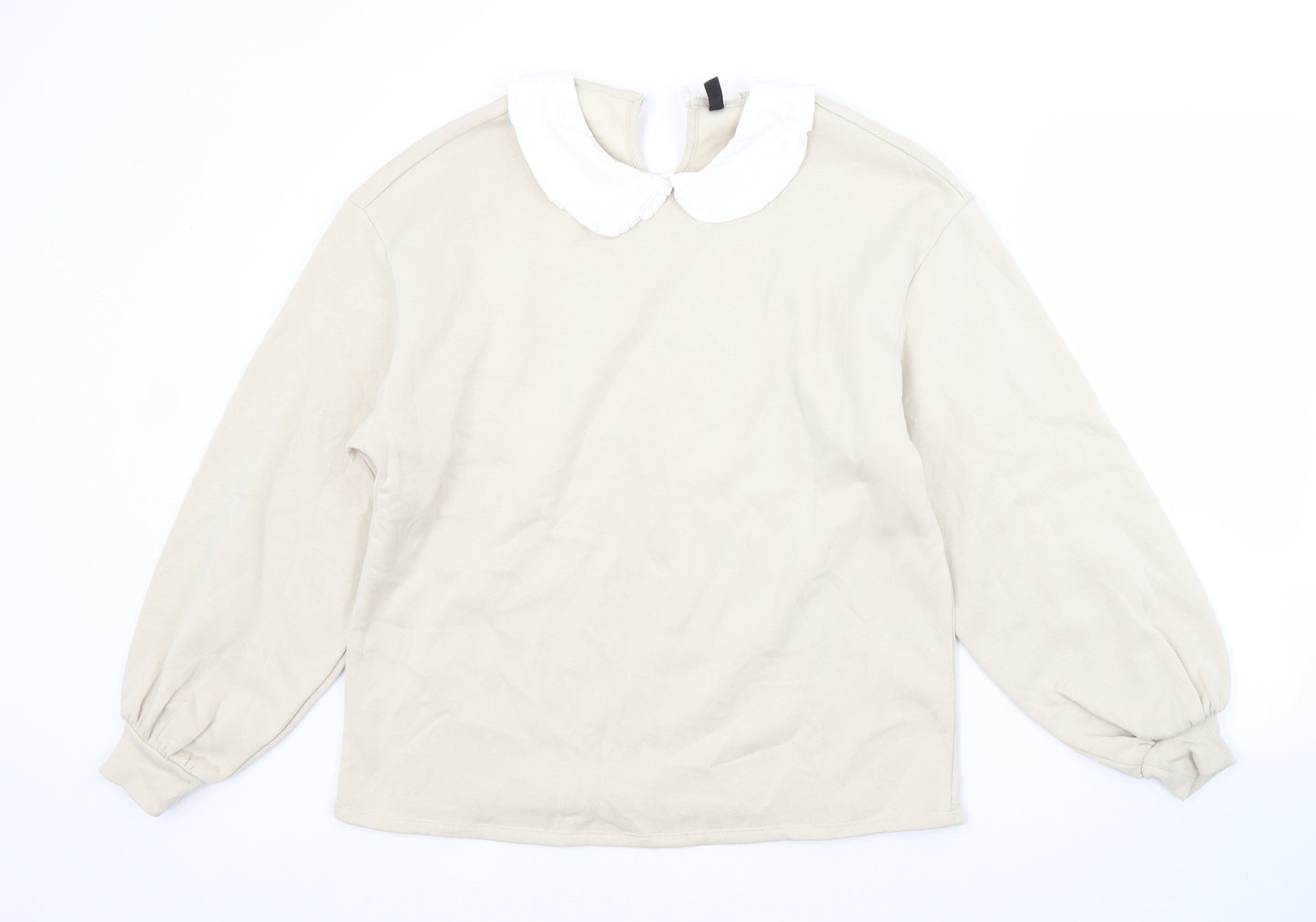 H&M Womens Beige Crew Neck  Cotton Pullover Jumper Size M