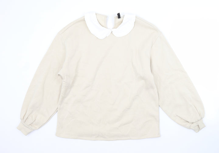 H&M Womens Beige Crew Neck  Cotton Pullover Jumper Size M