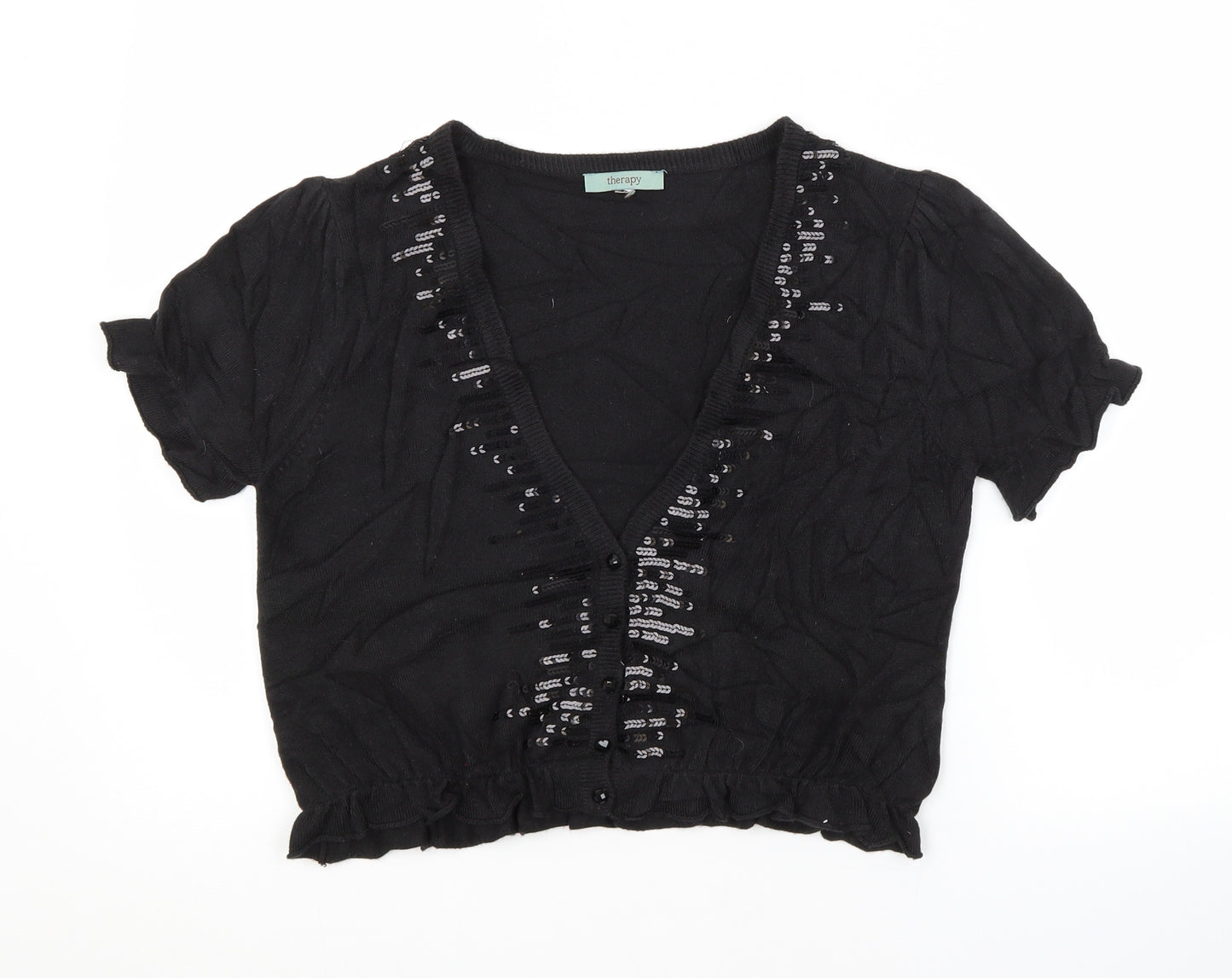 Therapy Womens Black V-Neck  Acrylic Cardigan Jumper Size 12