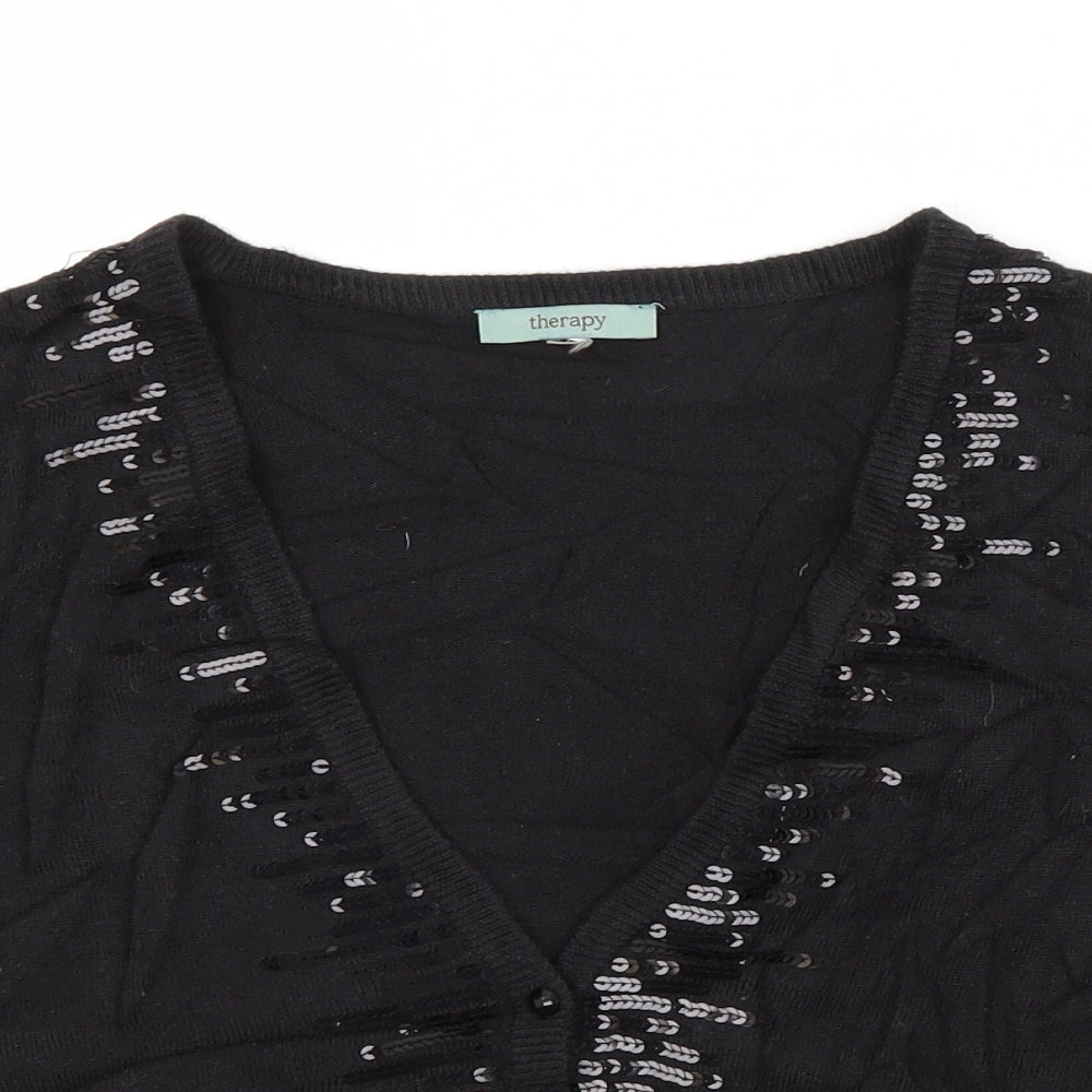 Therapy Womens Black V-Neck  Acrylic Cardigan Jumper Size 12