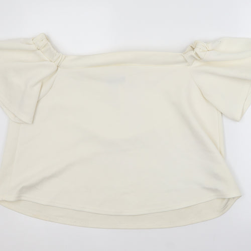 Boohoo Womens White  Polyester Basic Blouse Size 12 Boat Neck