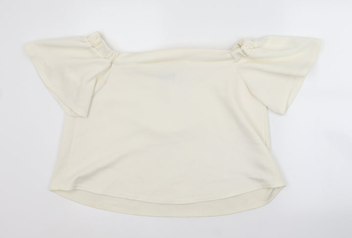 Boohoo Womens White  Polyester Basic Blouse Size 12 Boat Neck