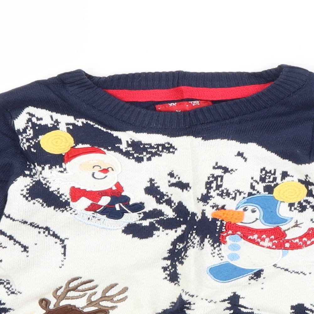 MINI REBEL Boys Blue Crew Neck   Pullover Jumper Size 2-3 Years   - CHRISTMAS