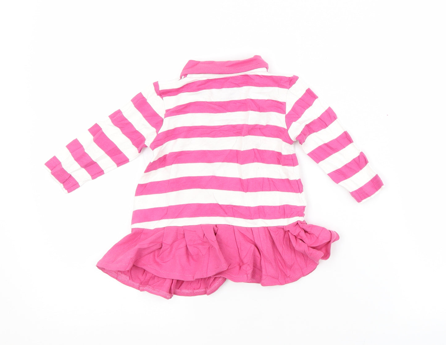 Penguin Girls Pink Striped Cotton Basic Polo Size 3-6 Months Collared