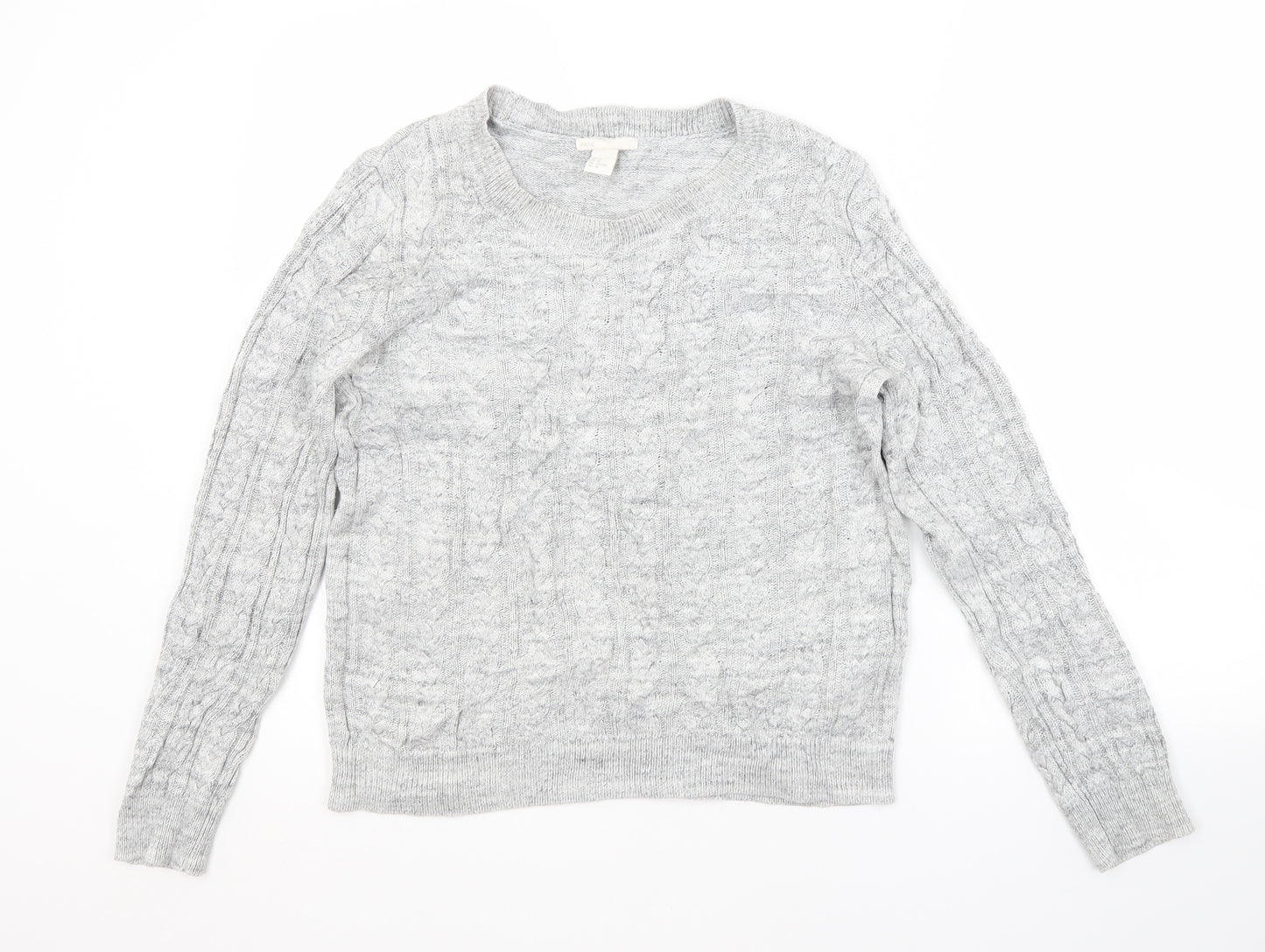 H&M Womens Grey Crew Neck  Acrylic Pullover Jumper Size M