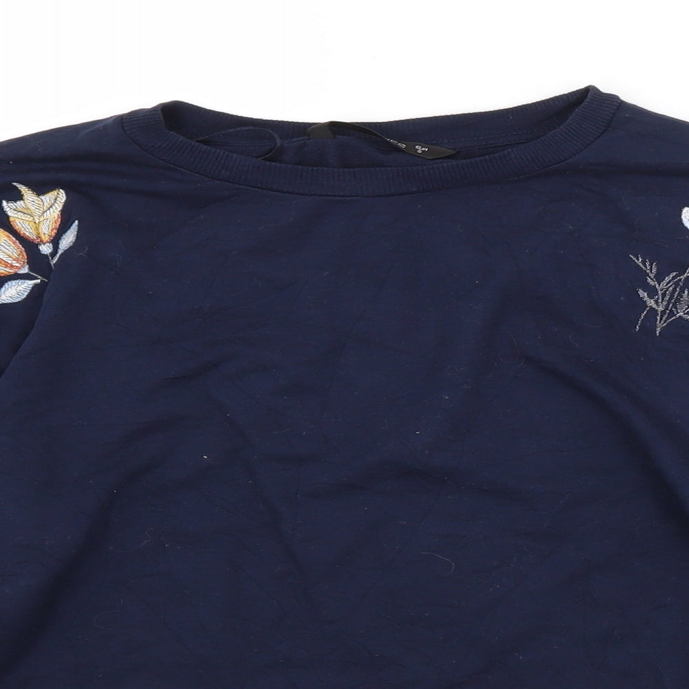 Dunnes Stores Womens Blue Crew Neck Floral Cotton Pullover Jumper Size S