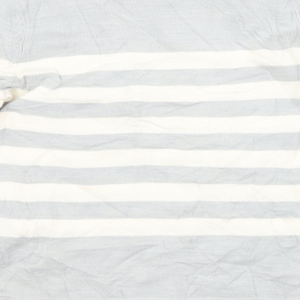 M&S Womens Grey Crew Neck Striped Acrylic Pullover Jumper Size 10