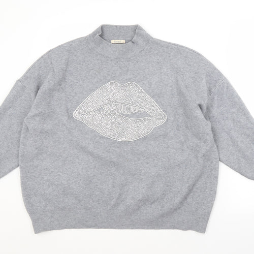 ENZORIA Womens Grey Crew Neck  Viscose Pullover Jumper