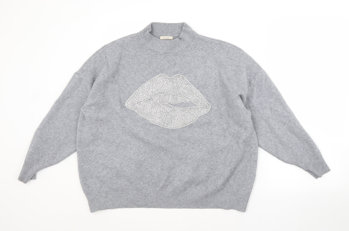 ENZORIA Womens Grey Crew Neck  Viscose Pullover Jumper