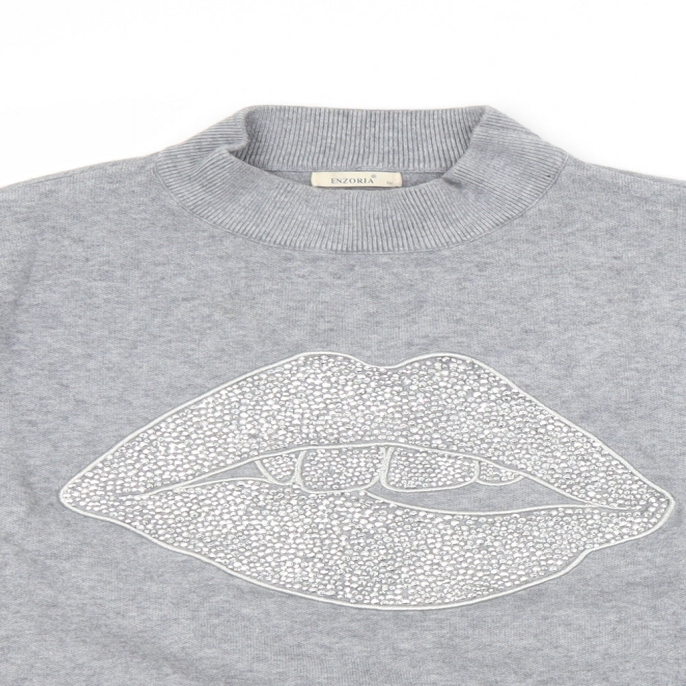 ENZORIA Womens Grey Crew Neck  Viscose Pullover Jumper