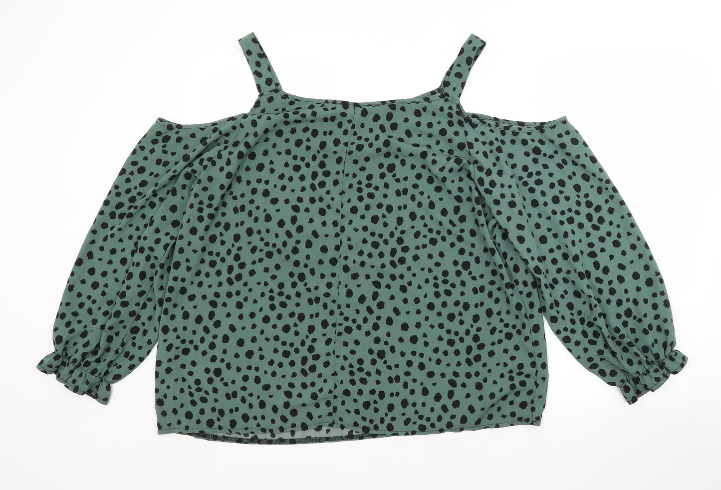 SHEIN CURVE Womens Green Animal Print Polyester Basic Blouse Size 2XL V-Neck