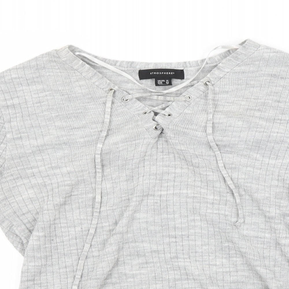 Atmosphere Womens Grey V-Neck Striped Acrylic Pullover Jumper Size 14