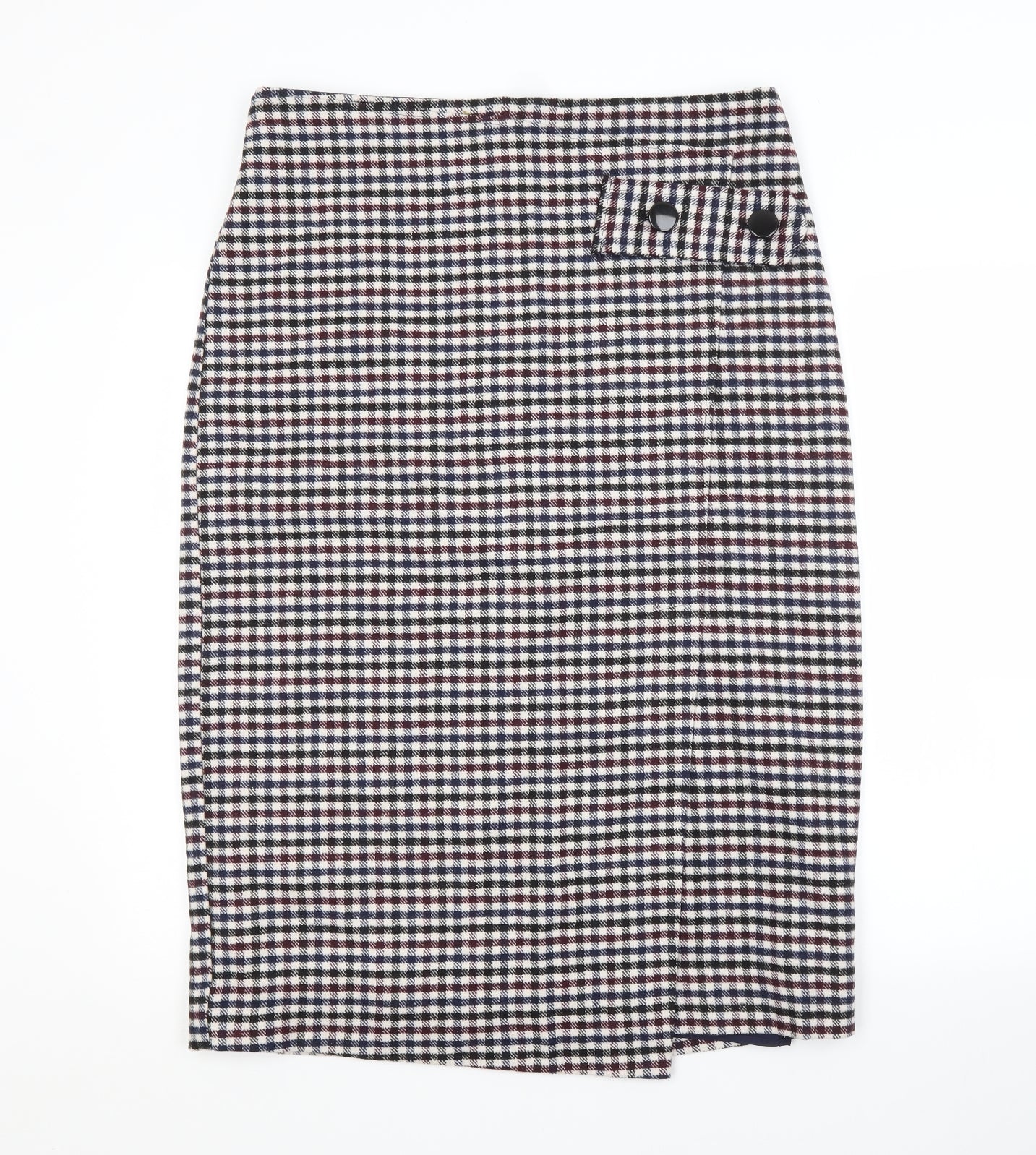 M&S Womens Multicoloured Check Acrylic Straight & Pencil Skirt Size 16
