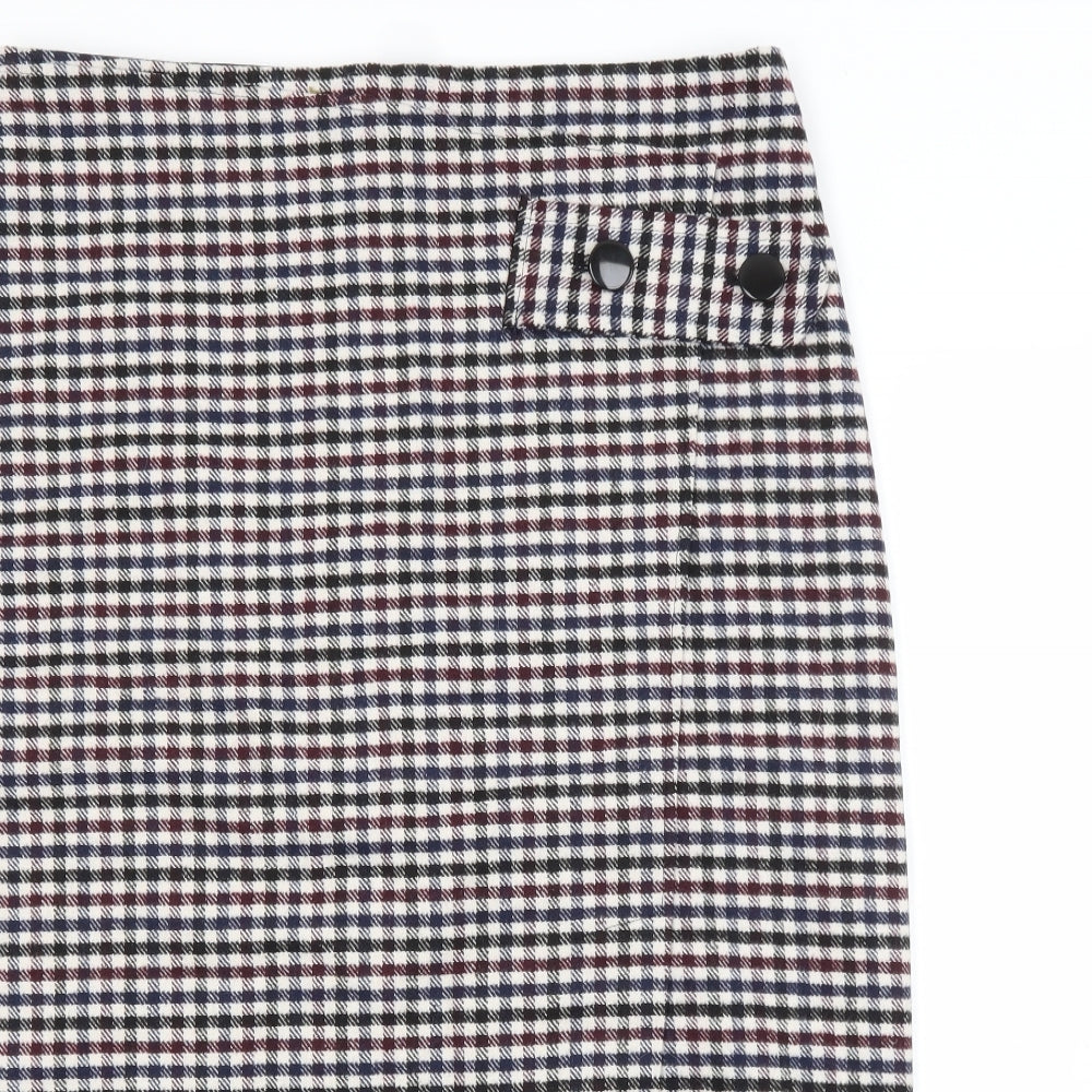 M&S Womens Multicoloured Check Acrylic Straight & Pencil Skirt Size 16